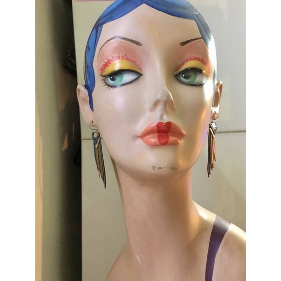 Western  Fringe Dark turquoise dark gold boho leather fringe statement earrings - Picture 8 of 10